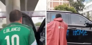 Increpan al Cuau; lo llaman ‘asesino’ y pintan su camioneta